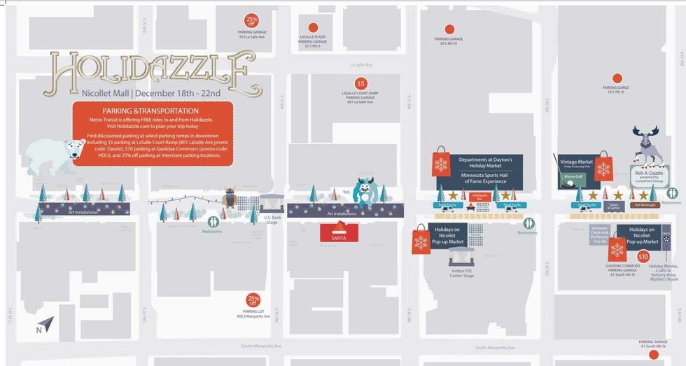 A map of what is in store for the Holidazzle 2024.