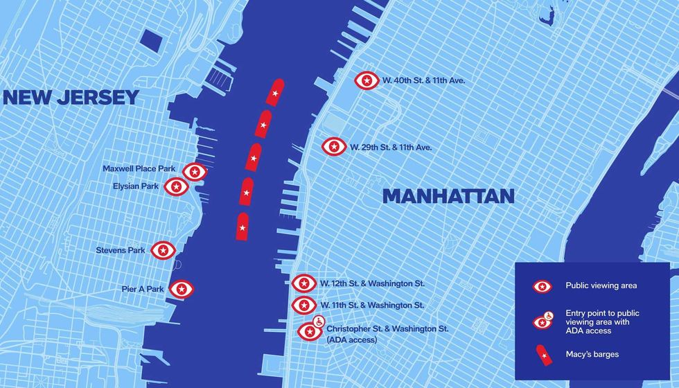 A map shows the official viewing locations of the Macy