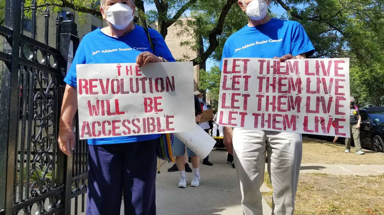 A march in Rogers Park on Sunday was organized to highlight the experiences of the elderly and disabled on lockdown in long-term care facilities during the COVID-19 crisis and to demand Governor Pritzker take emergency action to relocate residents.