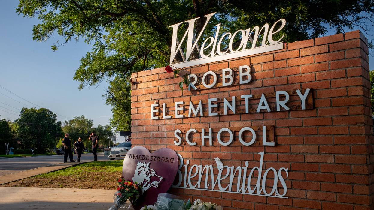 A memorial dedicated to the 19 children and two adults murdered on May 24, 2022, during the mass shooting at Robb Elementary School, is seen on May 24, 2023, in Uvalde, Texas.