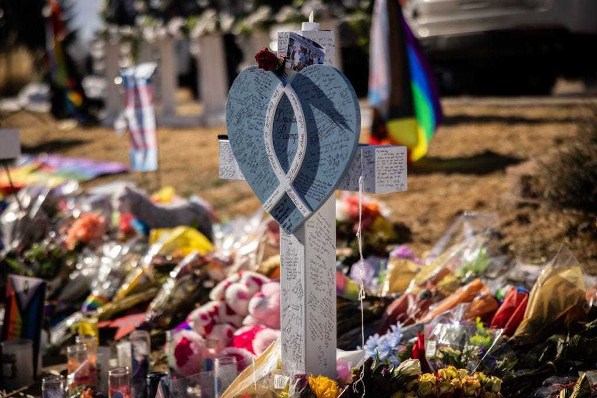 A memorial outside of Club Q on November 22, 2022 in Colorado Springs, Colorado. A gunman opened fire inside the LGBTQ+ club on November 19th, killing 5 and injuring 25 others.