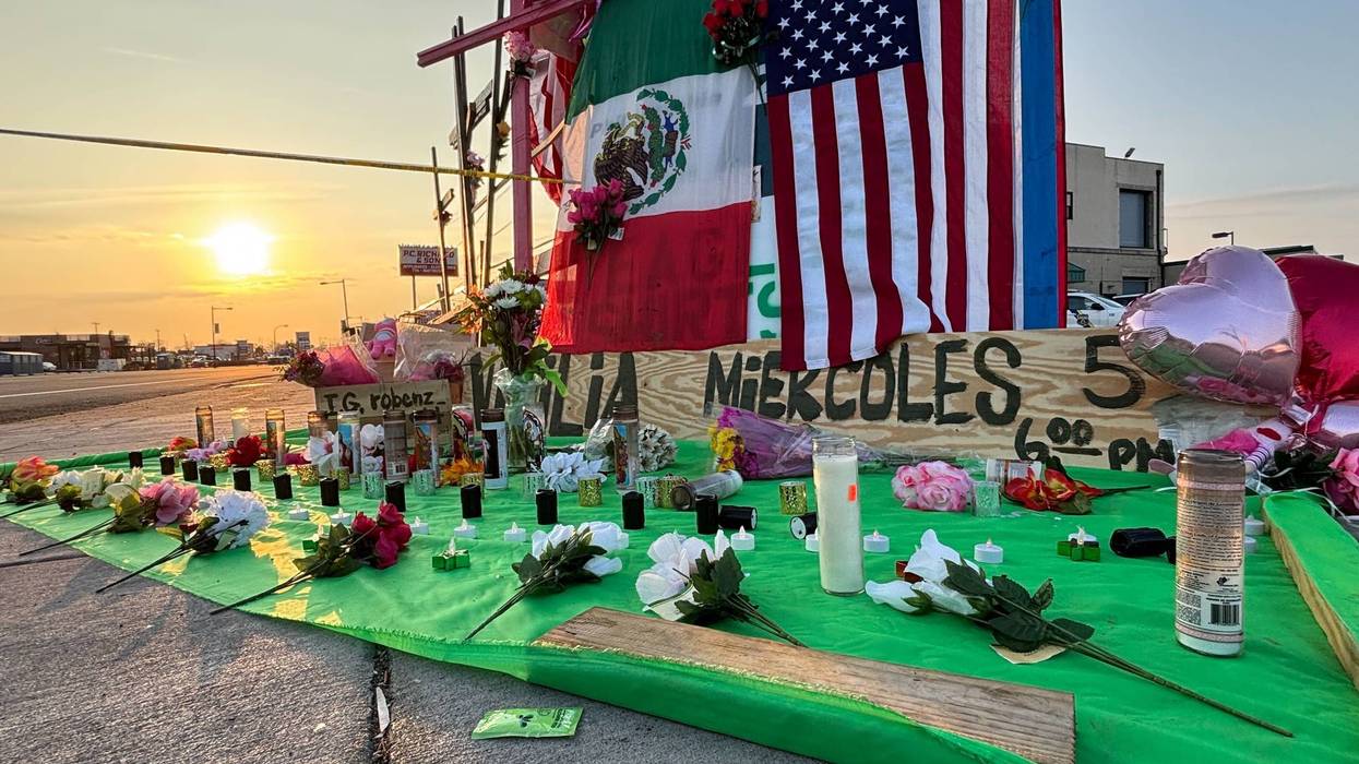 A memorial, shown on Feb. 4, 2025, was set up at the site of the deadly medical transport jet crash in Northeast Philadelphia that killed six Mexican nationals onboard, including a pediatric patient and her mother. One person on the ground was also killed.