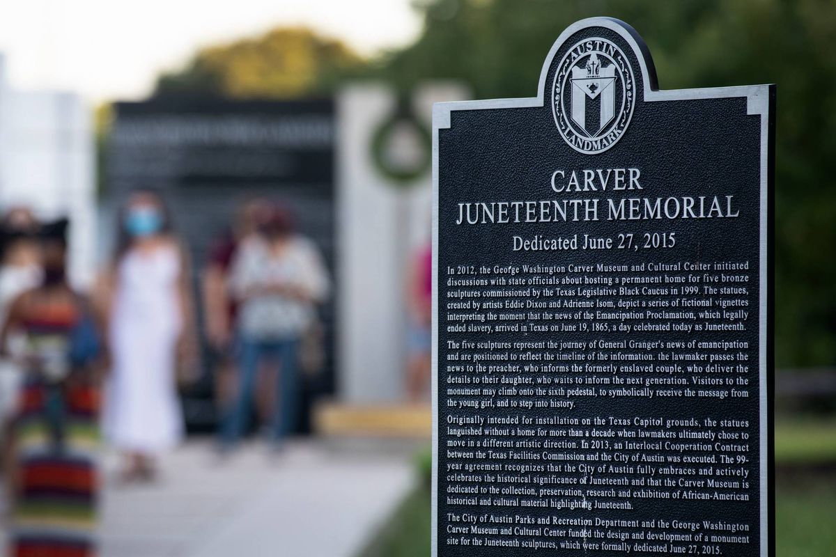 A memorial sign in Austin, Texas dedicated to Juneteenth.