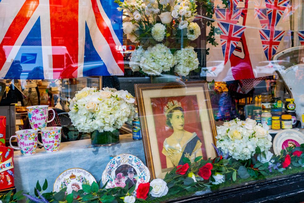 A memorial to Queen Elizabeth II in the window of Myers of Keswick in Greenwich Village on Sept. 8, 2022