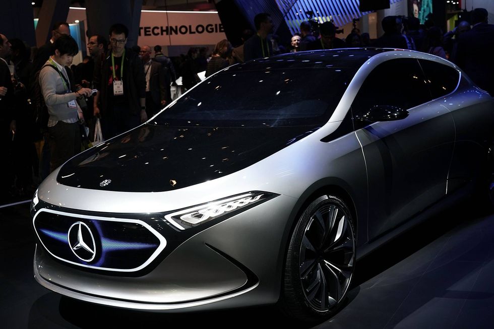 A Mercedes-Benz concept electric vehicle at a 2018 consumer technology show.