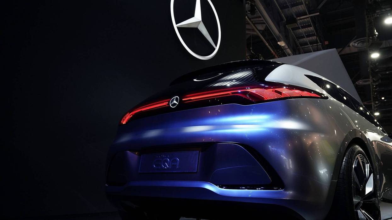 A Mercedes-Benz concept electric vehicle on display at a 2018 consumer technology fair.