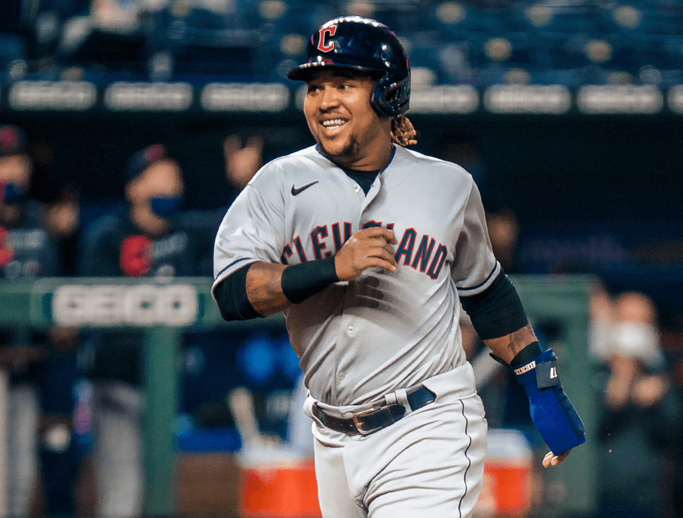 A mockup of the Cleveland Guardians grey road uniform