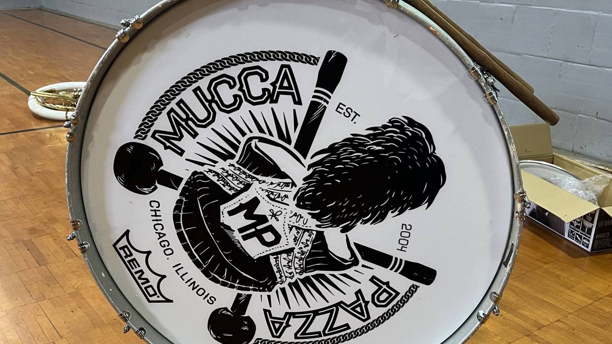 A Mucca Pazza marching drum.