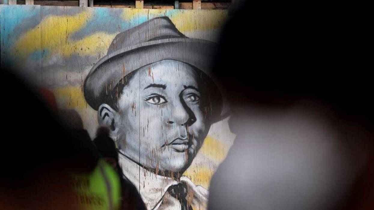A mural featuring a portrait of civil rights icon Emmett Till