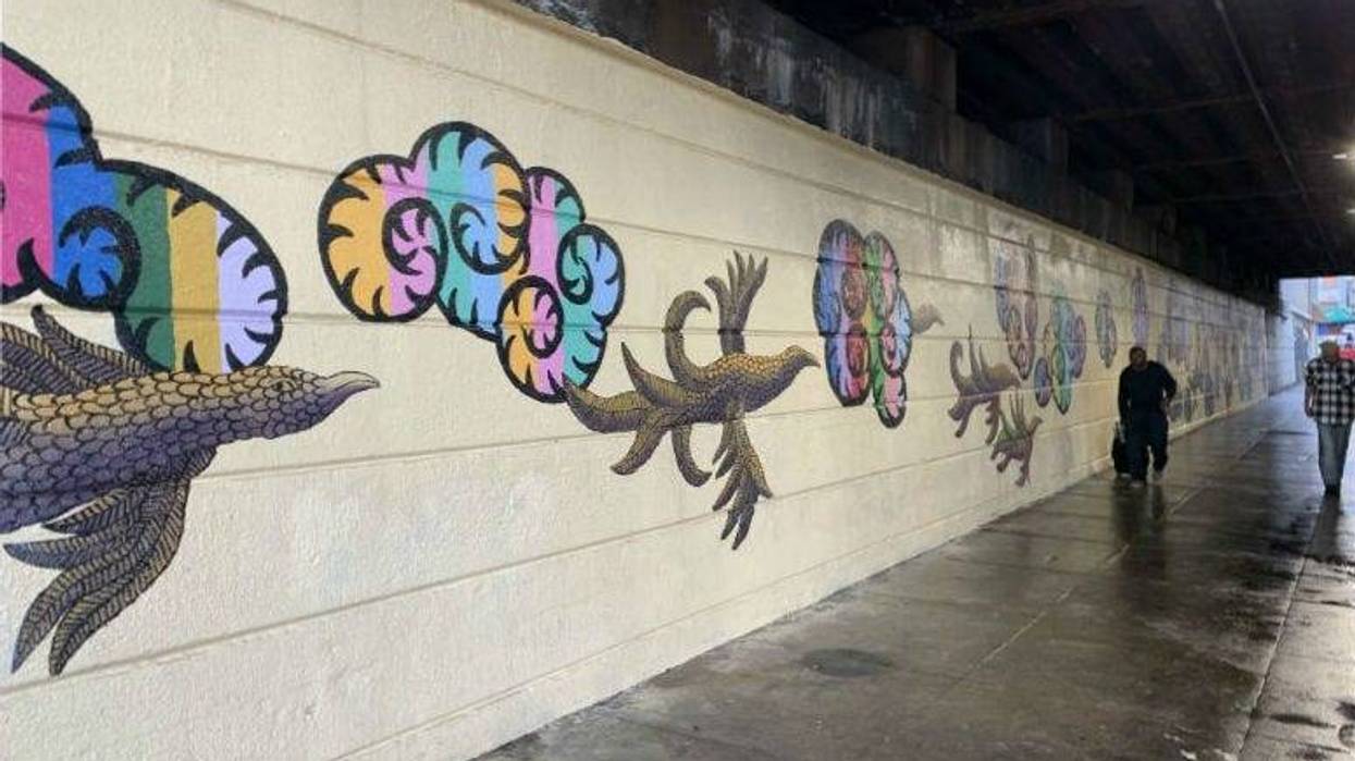 A mural in Kensington, where a drug encampment used to be.
