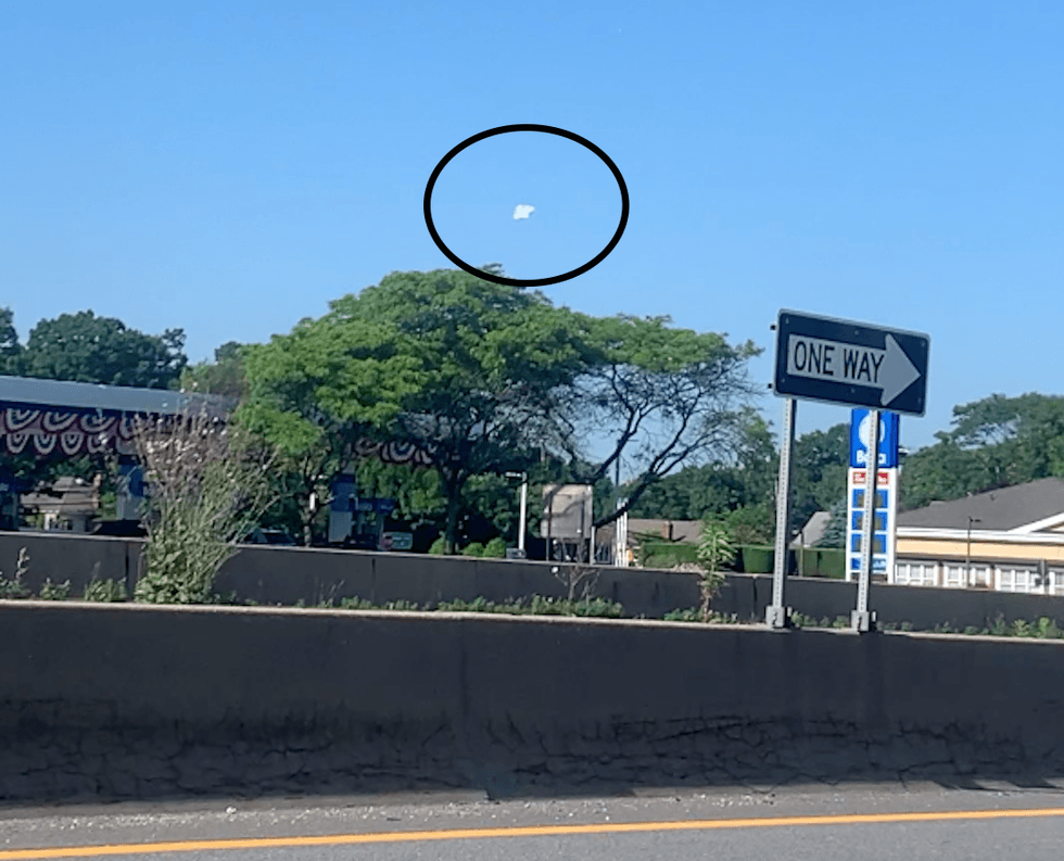 A mysterious object was spotted gliding through the sky above Sunrise Highway in the Islip area around 5 p.m. Sunday