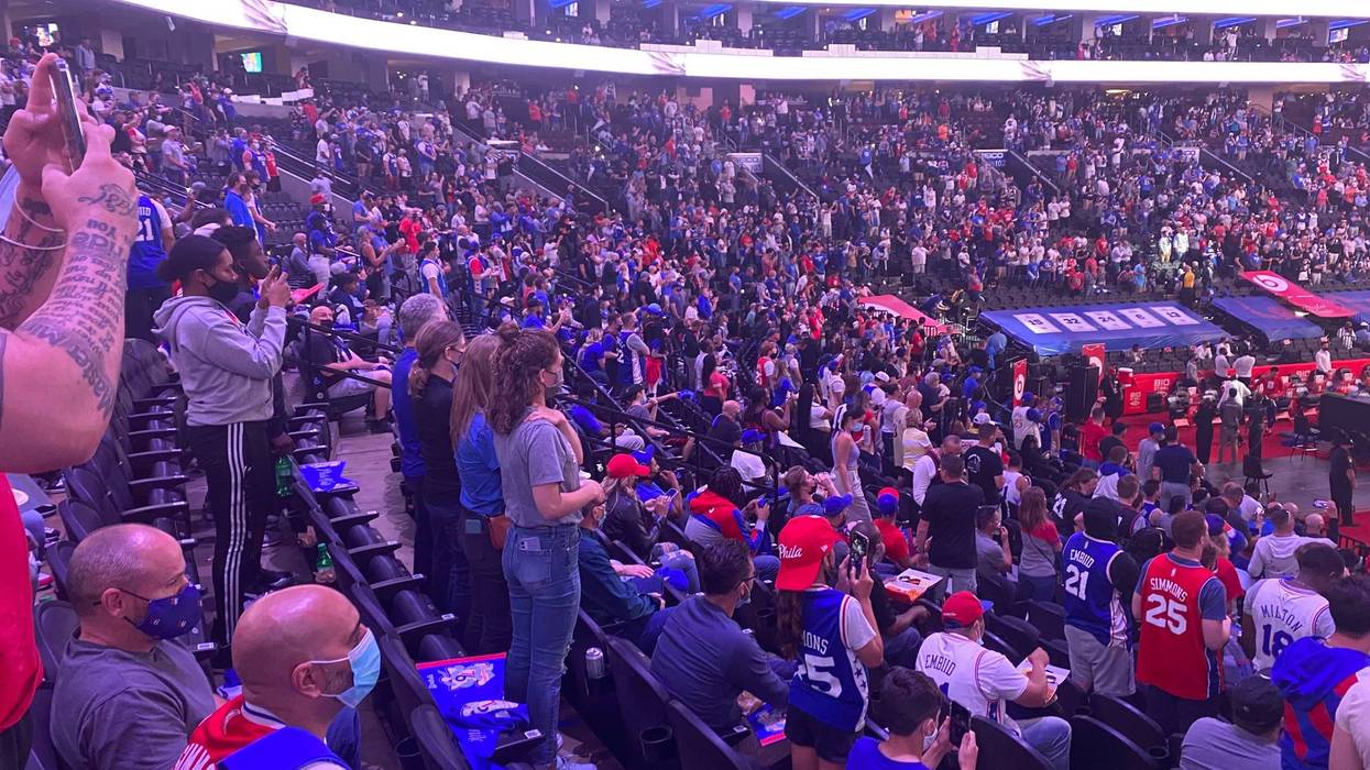 A nearly full crowd at the Wells Fargo Center for Game 5 of the NBA Eastern Conference Playoffs first round series against the Washington Wizards. It was the first game where 100% full capacity crowds were allowed since the COVID-19 pandemic began.