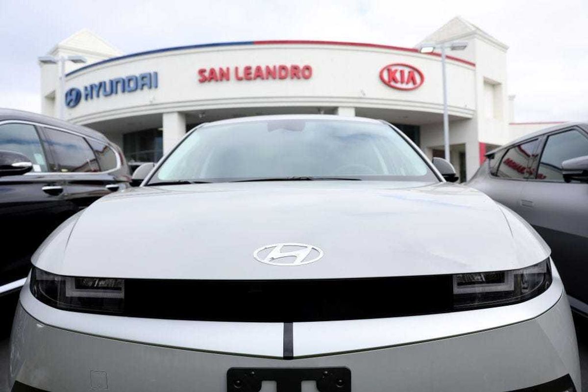 A new Hyundai car is displayed on the sales lot at San Leandro Hyundai on May 30, 2023 in San Leandro, California.