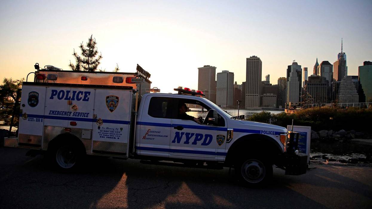 A NYPD vehicle patrols the piers during the coronavirus pandemic on May 03, 2020 in the Brooklyn borough of New York City.