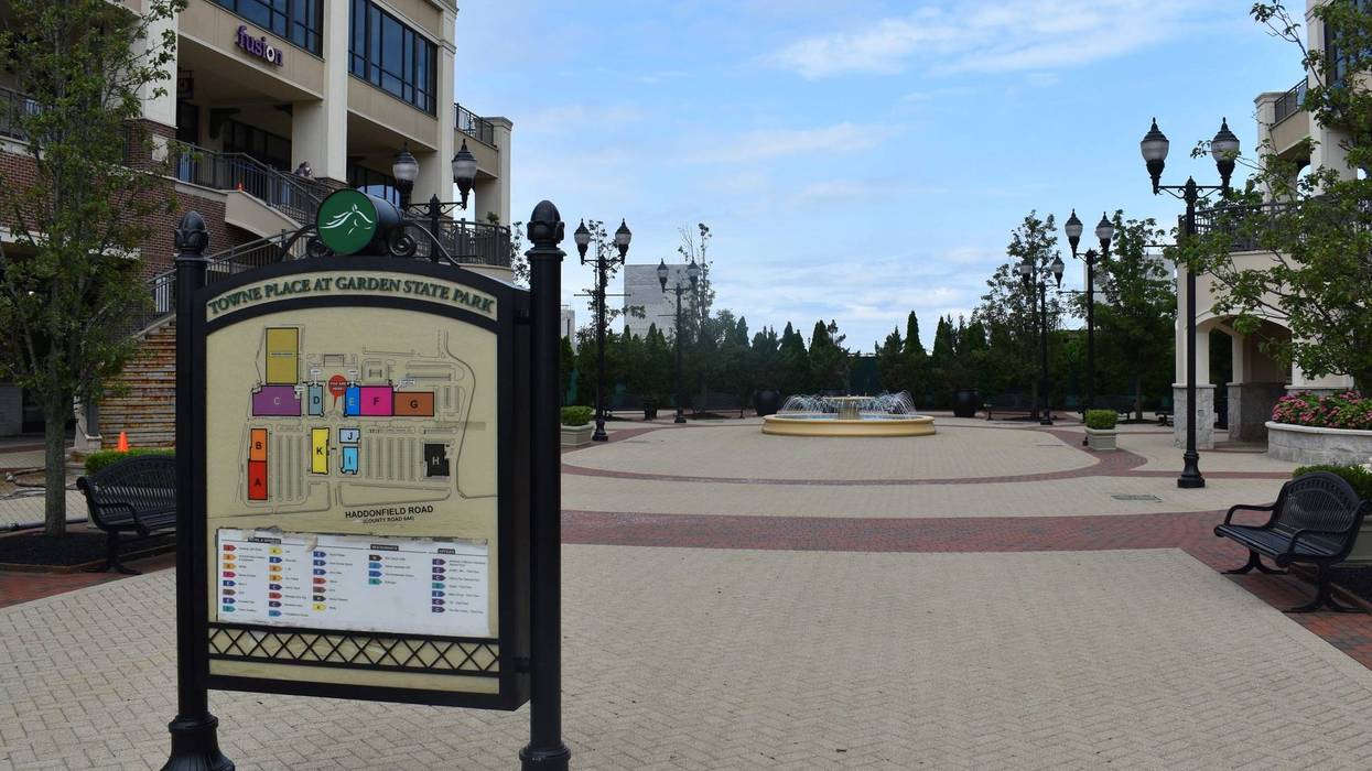A pedestrian plaza at Garden State Park shopping complex in Cherry Hill, New Jersey.