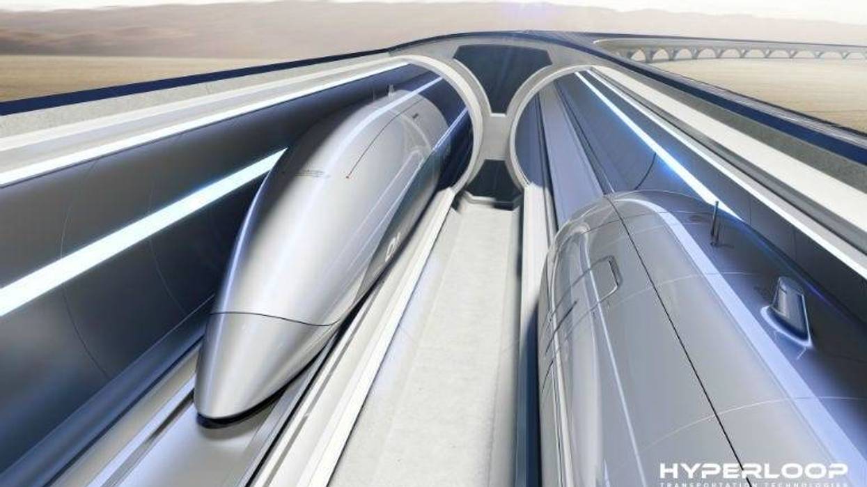 A photo of Hyperloop Transportation Technologies' system front view.