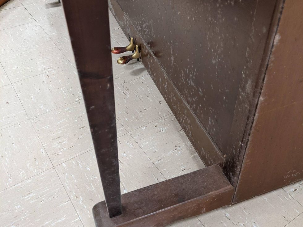 A piano at Frankford High School. The Philadelphia Federation of Teachers says it apparently contains mold growth.