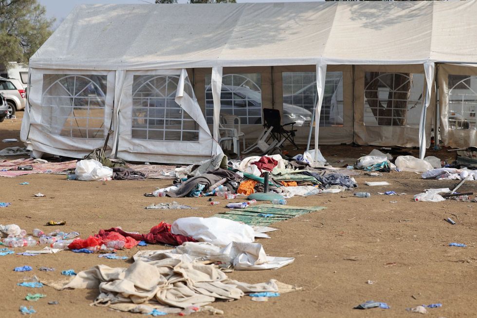 A picture taken on October 10, 2023 shows the abandoned site of the weekend attack of the Supernova desert music Festival by Hamas near Kibbutz Reim in the Negev desert in southern Israel.