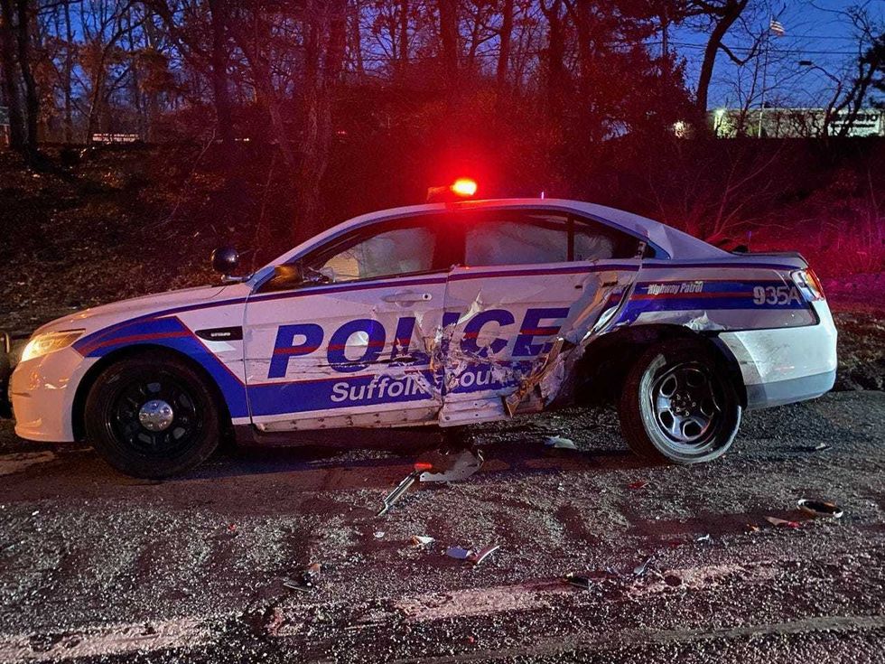 A police cruiser after the crash in Brentwood