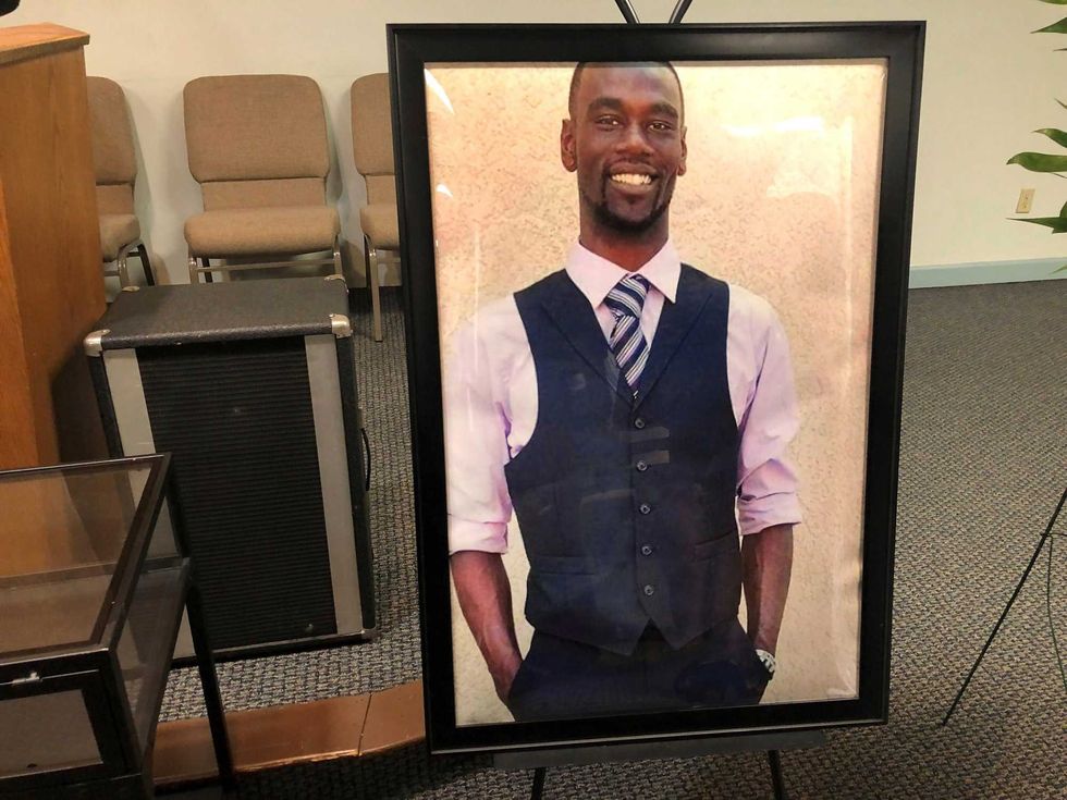 A portrait of Tyre Nichols is displayed at a memorial service for him on Tuesday, Jan. 17, 2023 in Memphis