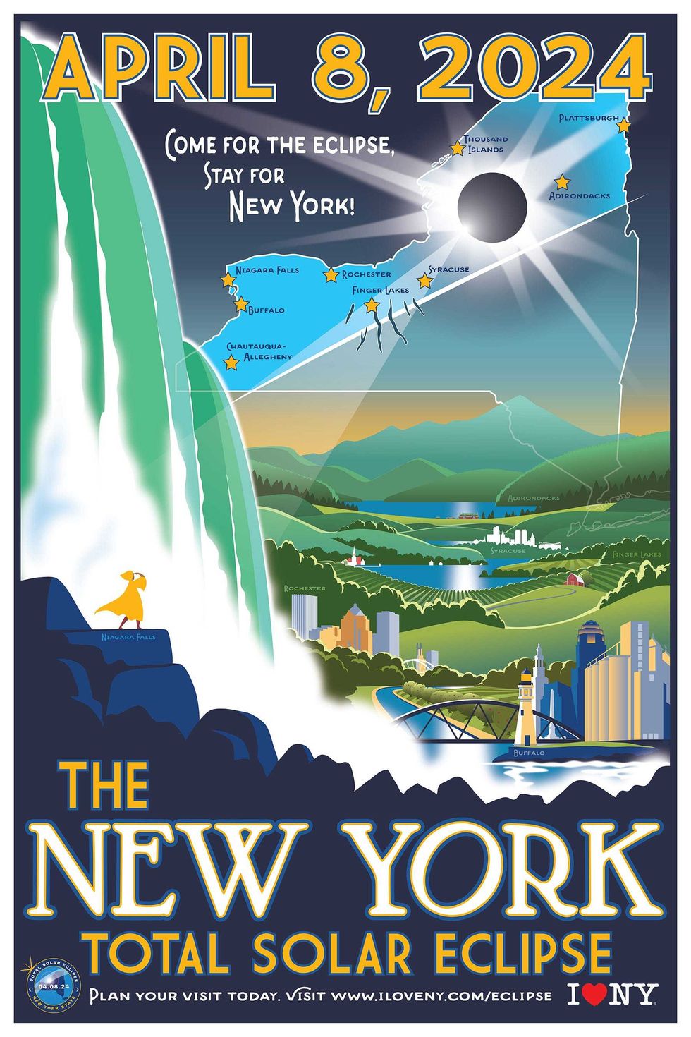 A poster provided by New York State tourism in anticipation of thousands to millions flocking to the Empire State to watch the celestial event.