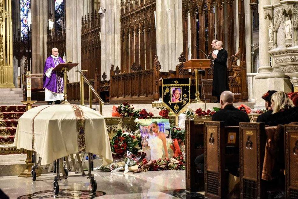 A priest delivers the eulogy at the funeral of transgender community activist Cecilia Gentili at St. Patrick