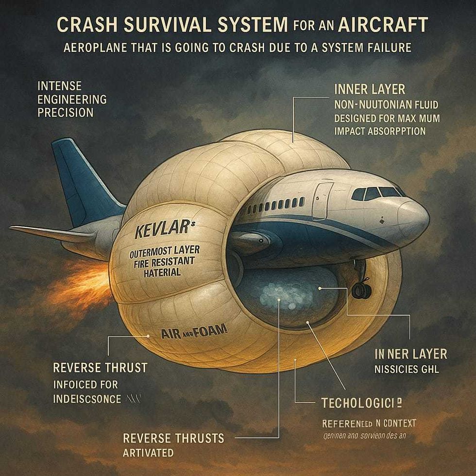 A radical new design could change how we think about plane safety — with airbags that wrap around the fuselage, smart fluids, and AI-controls aimed at making otherwise fatal crashes survivable.