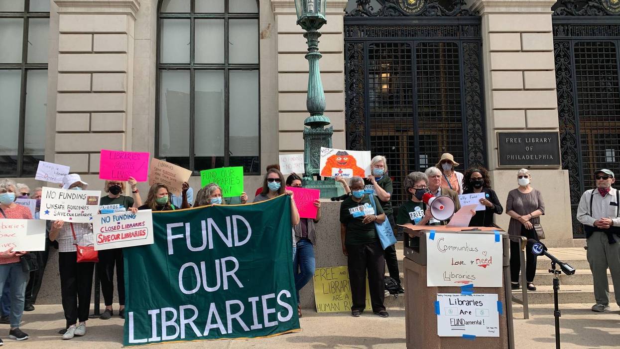 A rally to increase funding for the Free Library of Philadelphia.
