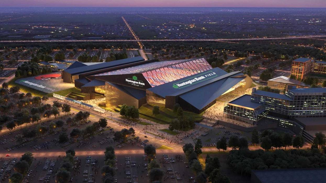 A rendering of a proposed $2.4 billion dome and adjacent mixed-use development to be built in Brook Park, Ohio with an opening date of August 2029