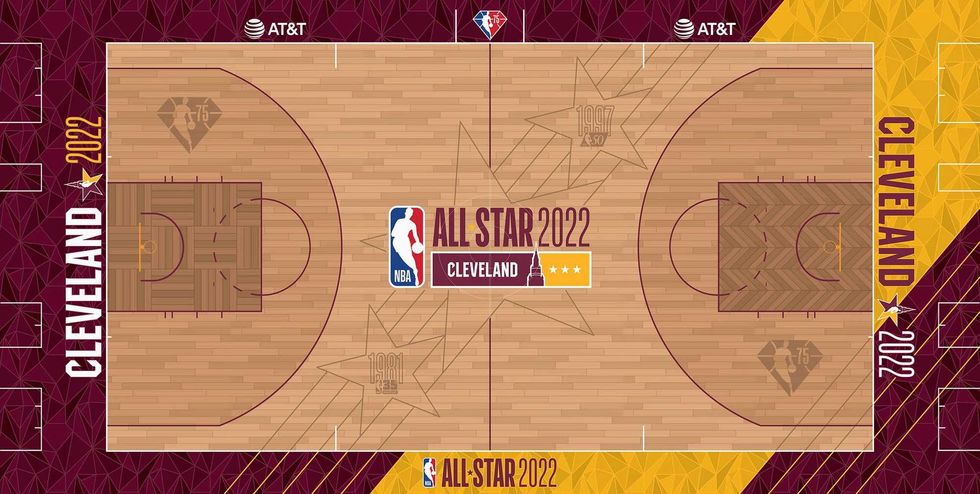A rendering of the design for the 2022 NBA All-Star court to be used at Rocket Mortgage FieldHouse