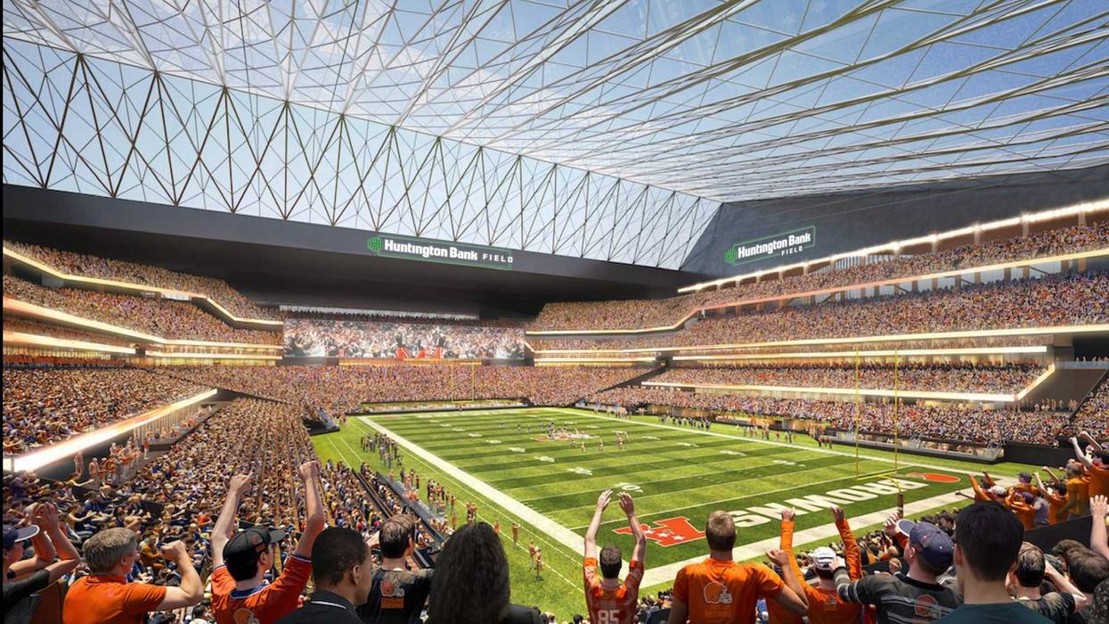 A rendering of the interior of a proposed $2.4 billion enclosed stadium to be built for the Browns in Brook Park and open in 2029.