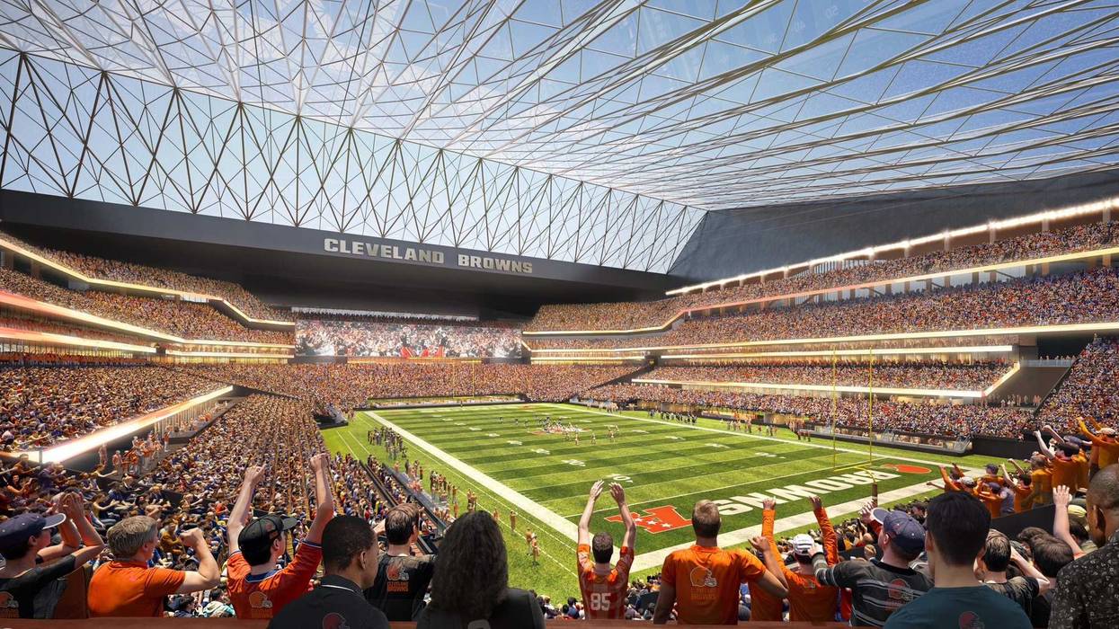 A rendering of the interior of a proposed 65,000-seat dome to be built in Brook Park for the Browns.