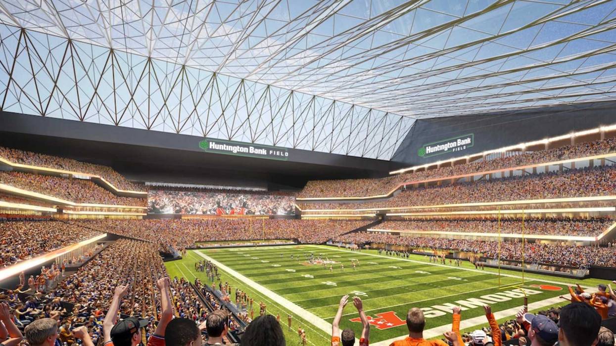 A rendering of the interior of the proposed $2.4 billion domed Huntington Bank Field to be built in Brook Park, Ohio with a scheduled opening date of 2029.