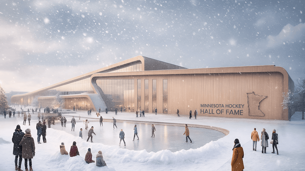 A rendering of the new "Minnesota Hockey Hall of Fame", slated to arrive in spring of 2028 at a yet-to-be-determined location.
