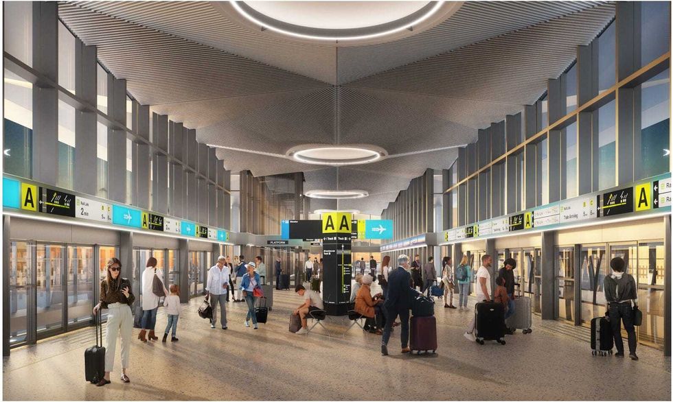 A rendering shows the new AirTrain Newark system