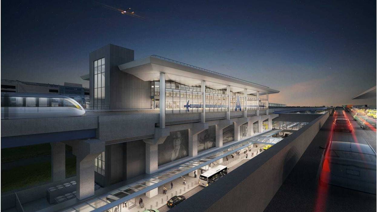 A rendering shows the new AirTrain Newark system