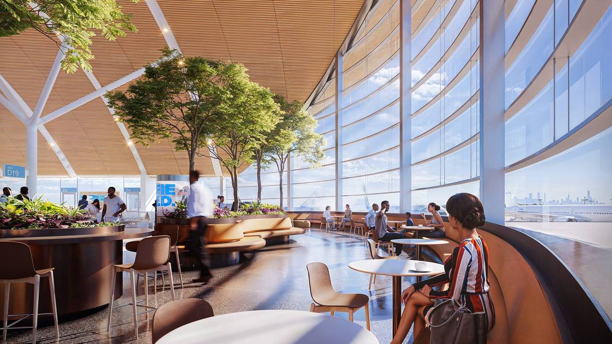 A rendering shows the observation area planned for the new Concourse D at O'Hare International Airport.