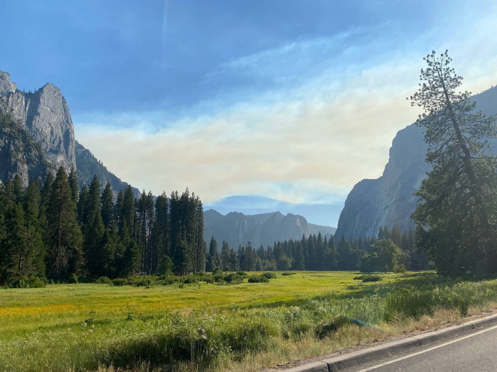 A roadway view of smoke from Washburn Fire.
