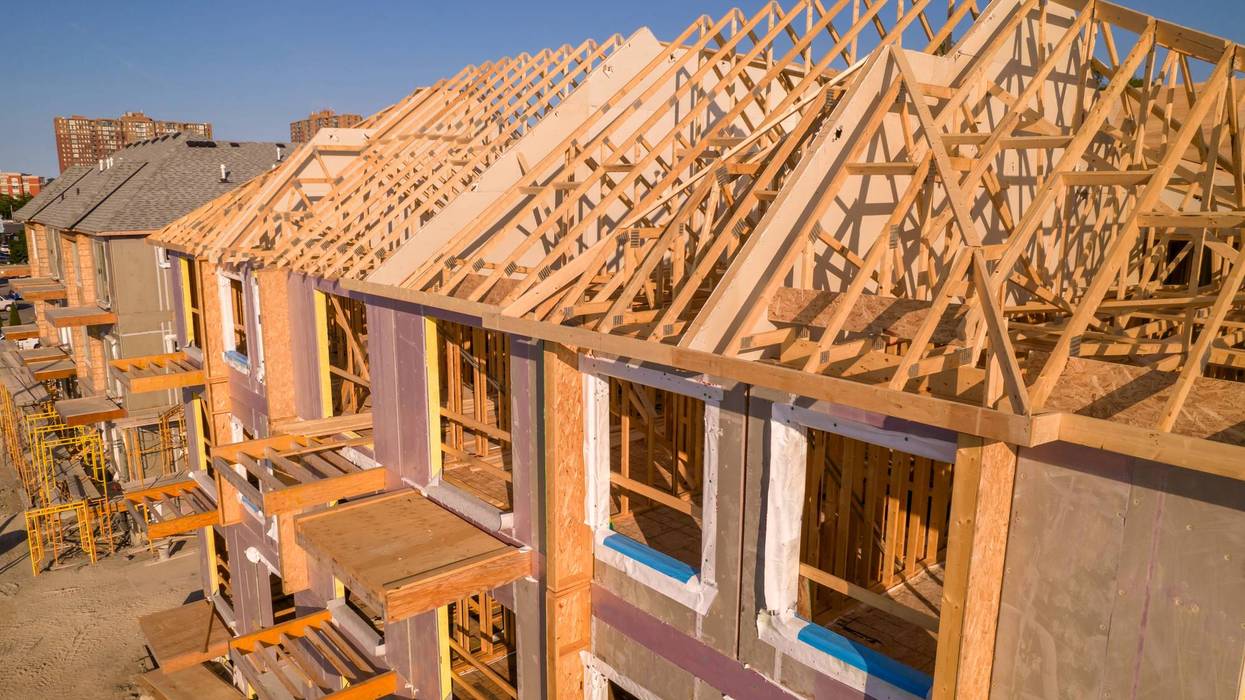 A row of new homes under construction