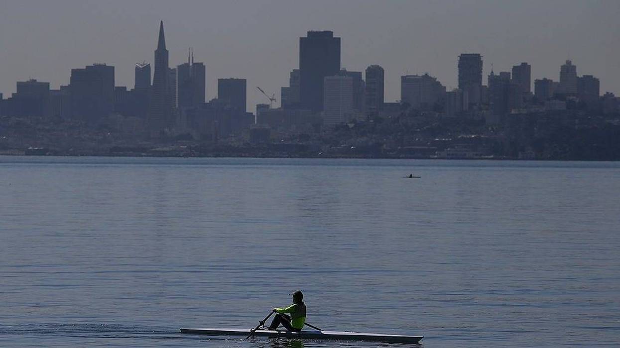 A rower navigates the San Francisco Bay on May 13, 2014 near Sausalito, California.