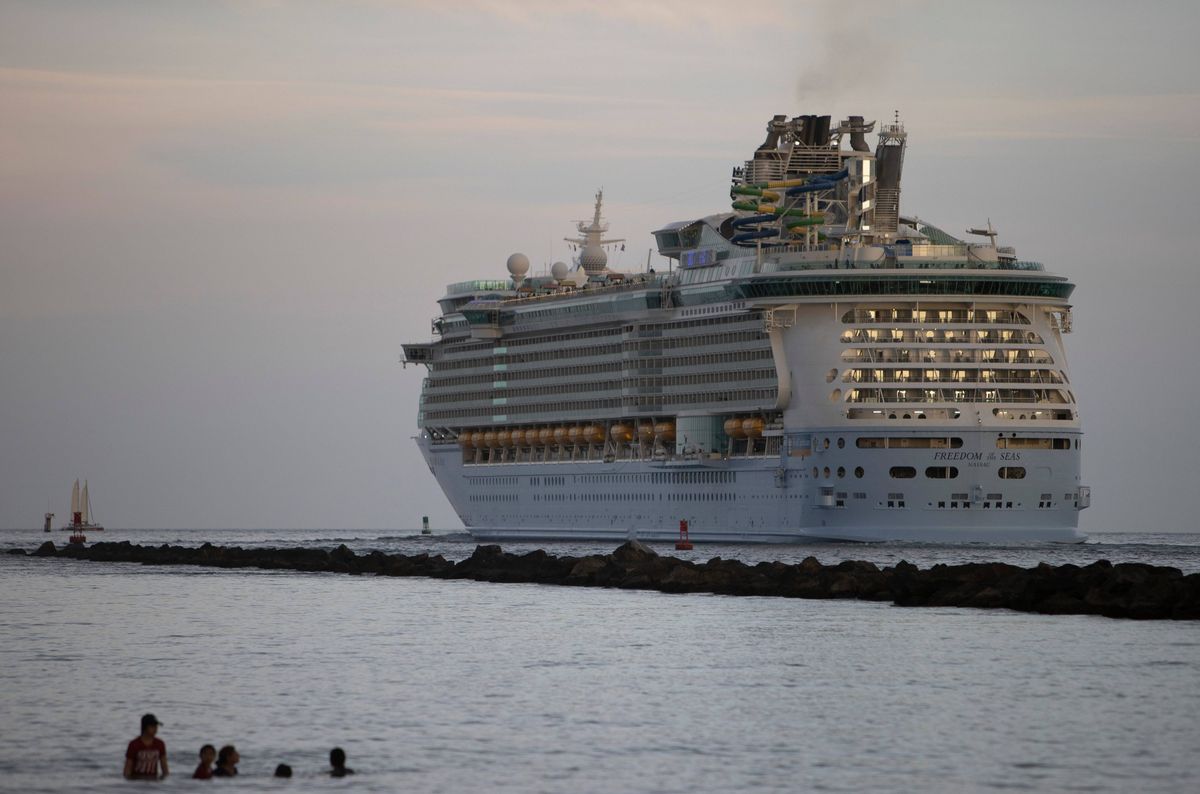 A Royal Caribbean ship testing COVID-19 protocols at Port Miami.
