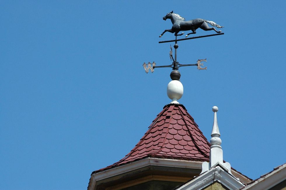A running horse weather vane on top of Winchester Mystery House, San Jose, California.