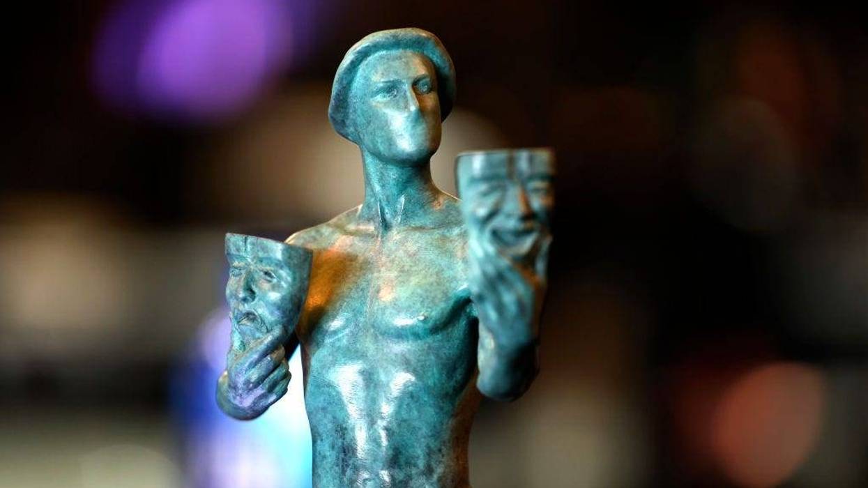 A Screen actors Guild statue at the 28th Screen Actors Guild Awards Media Preview Day at Barker Hangar on February 24, 2022 in Santa Monica, California.