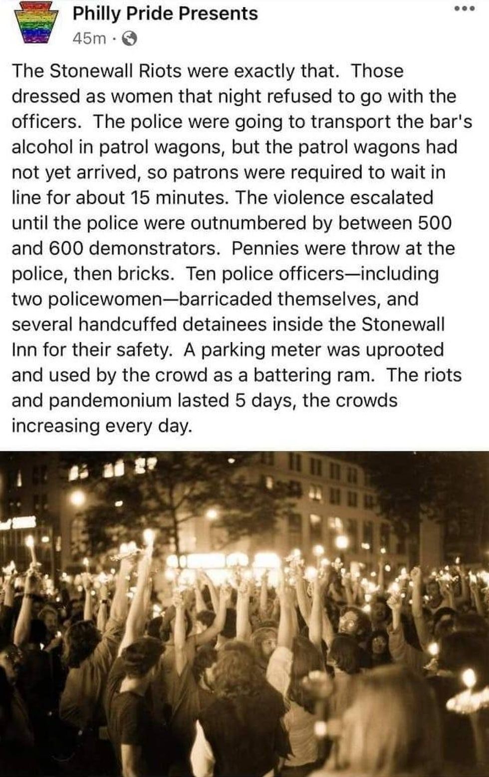 A screen shot of a controversial tweet by Philly Pride Presents.