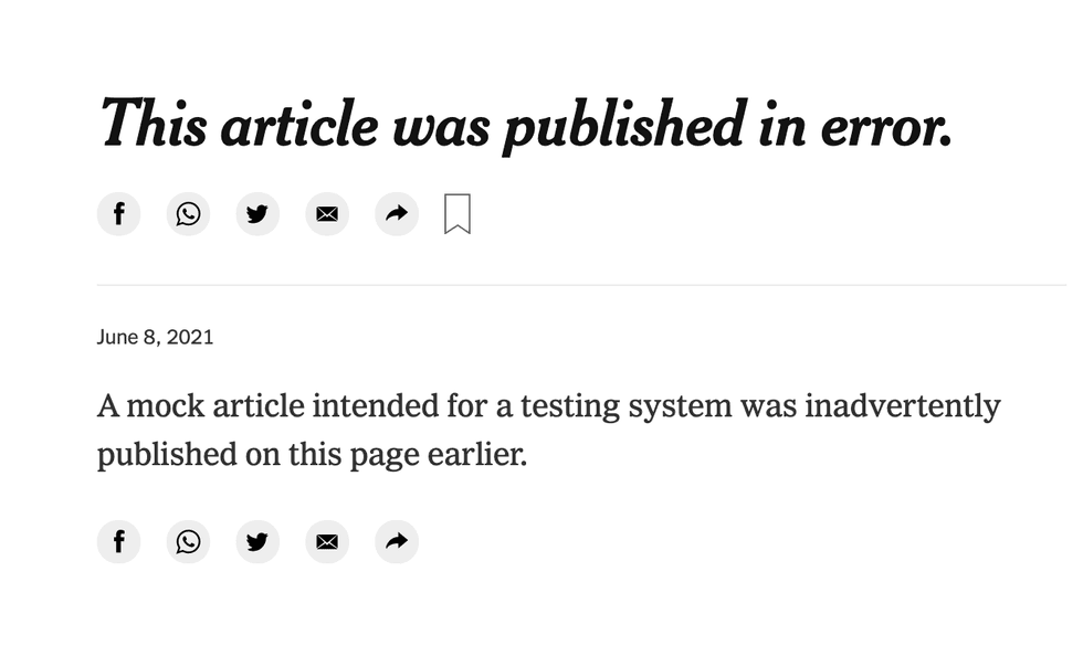 A screenshot of the error message now displayed in place of the story.