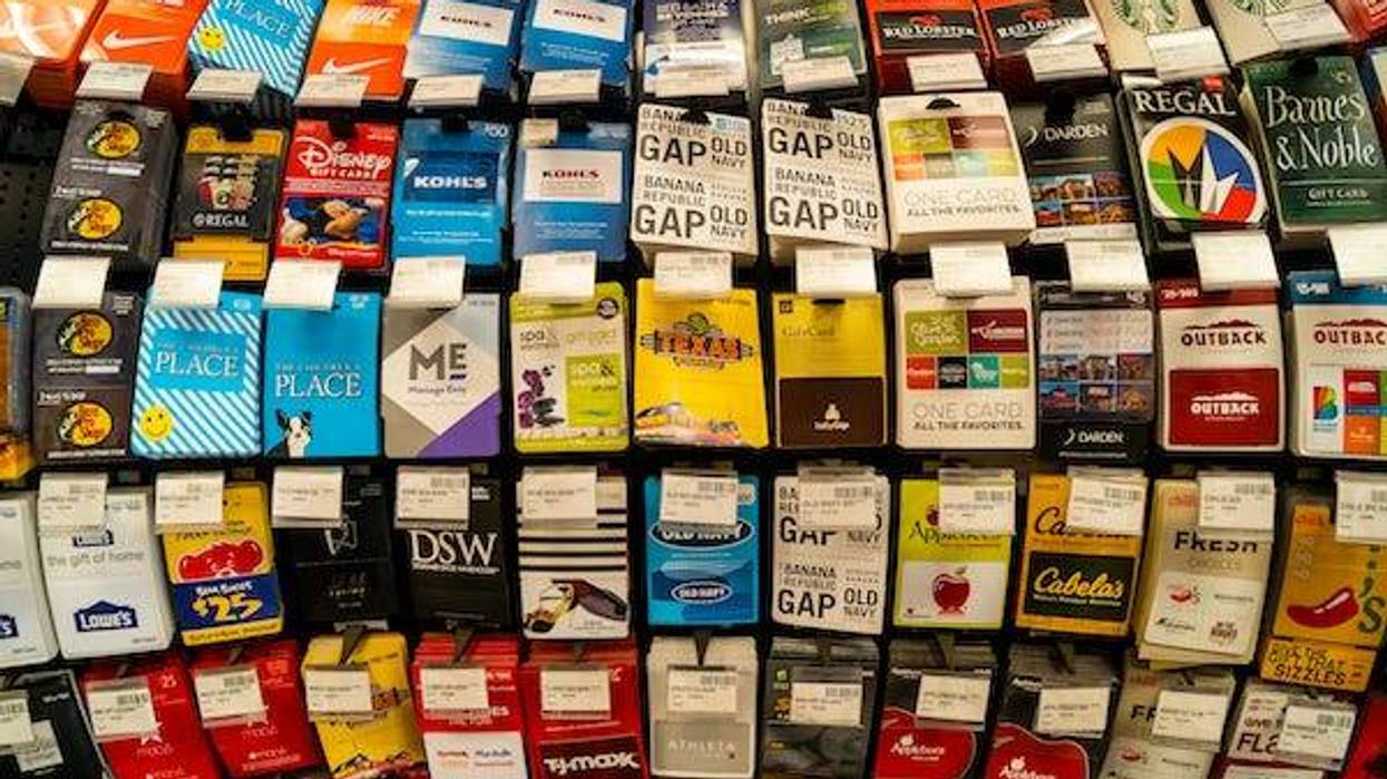 A selection of gift cards in a store