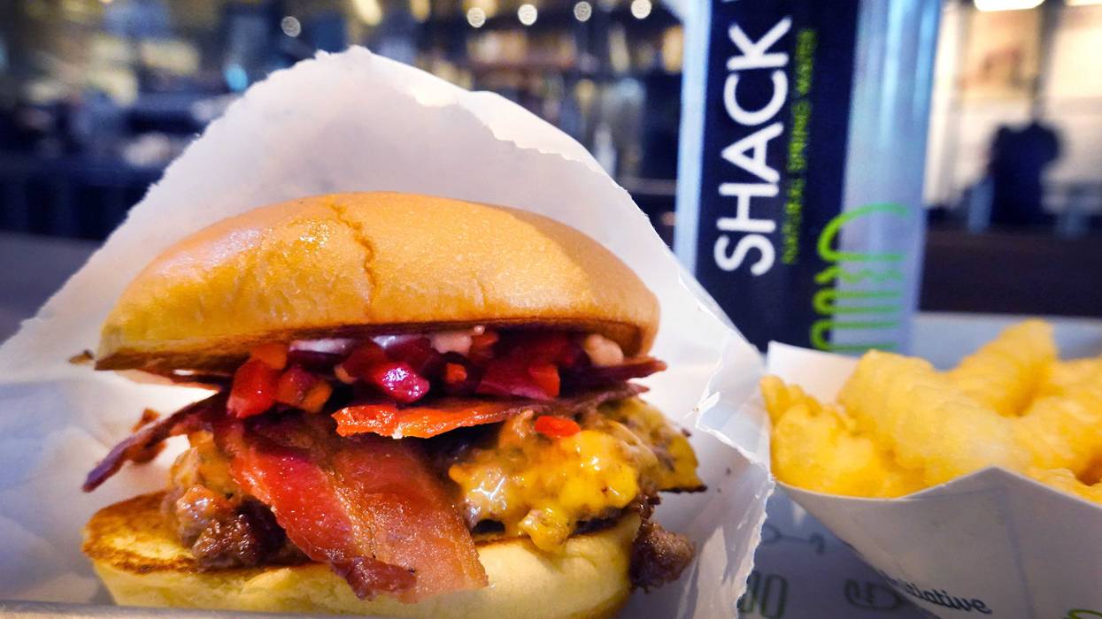 A Shake Shack burger is served in Chicago in 2022.