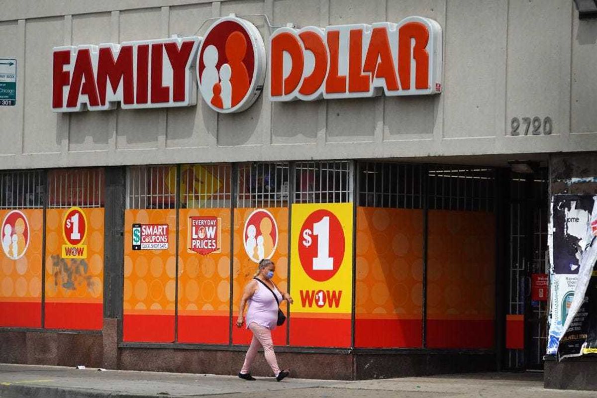 A shopper heads into a Family Dollar store in the Humboldt Park neighborhood on August 02, 2022 in Chicago, Illinois. Discount stores have seen a double digit increase in business as higher income shoppers look to the stores for a hedge against inflation that continues to chip away at their buying power.