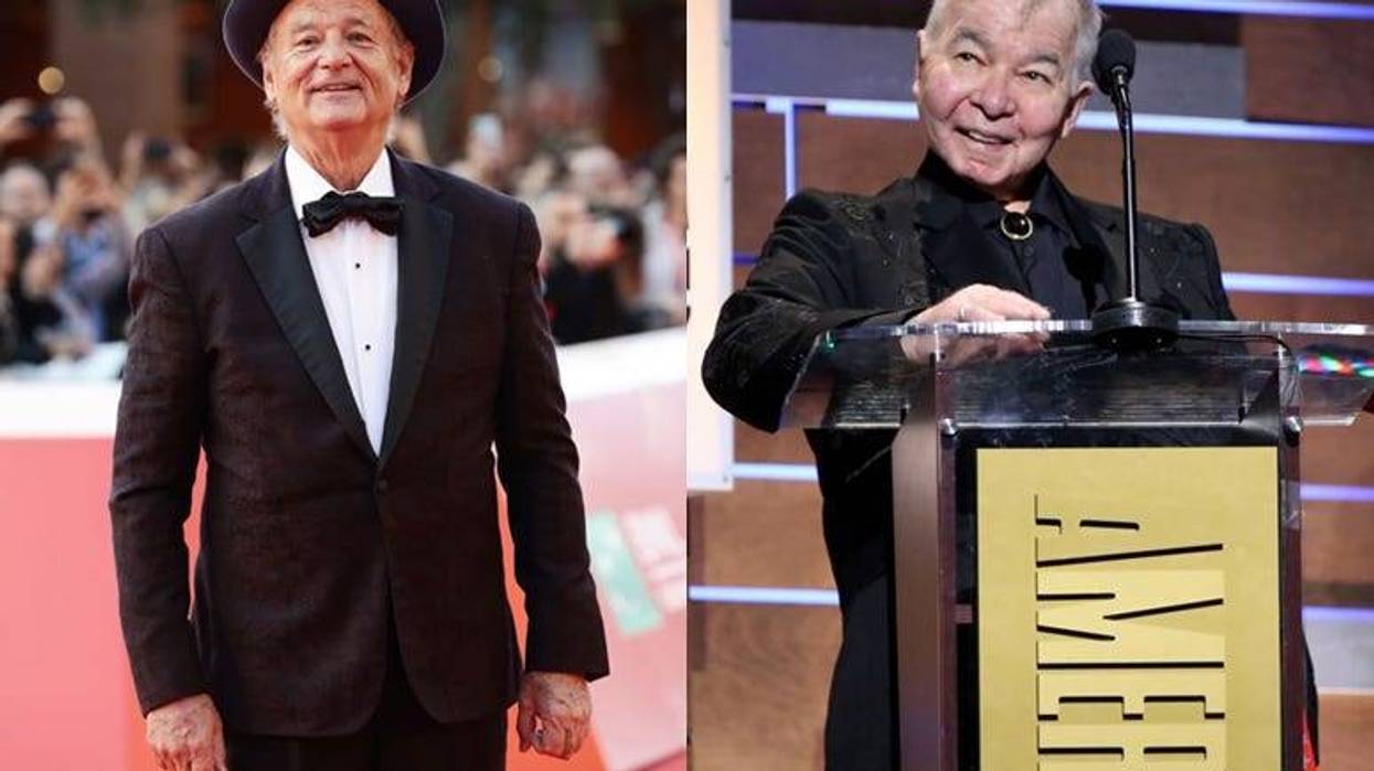 A side by side photo of Bill Murray & John Prine