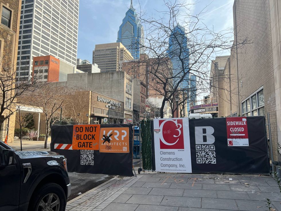 A sidewalk closure on Chestnut Street near 19th Street in Center City.